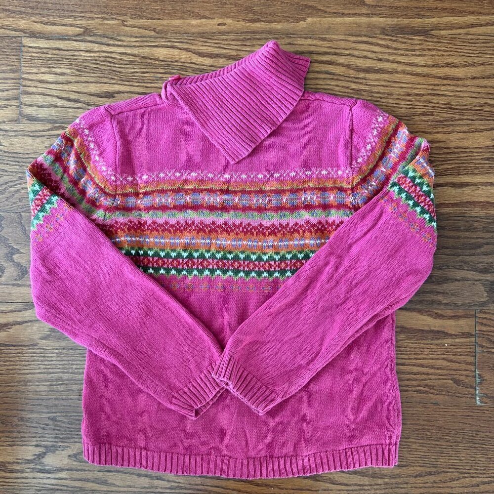 Vintage 90s Tiara Pink Fair Isle Turtleneck Sweater Button Collar Size Medium - Picture 9 of 10